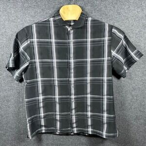 Paradise Collection Mens Large Black Plaid Modal Rayon Short Sleeve Camp Shirt